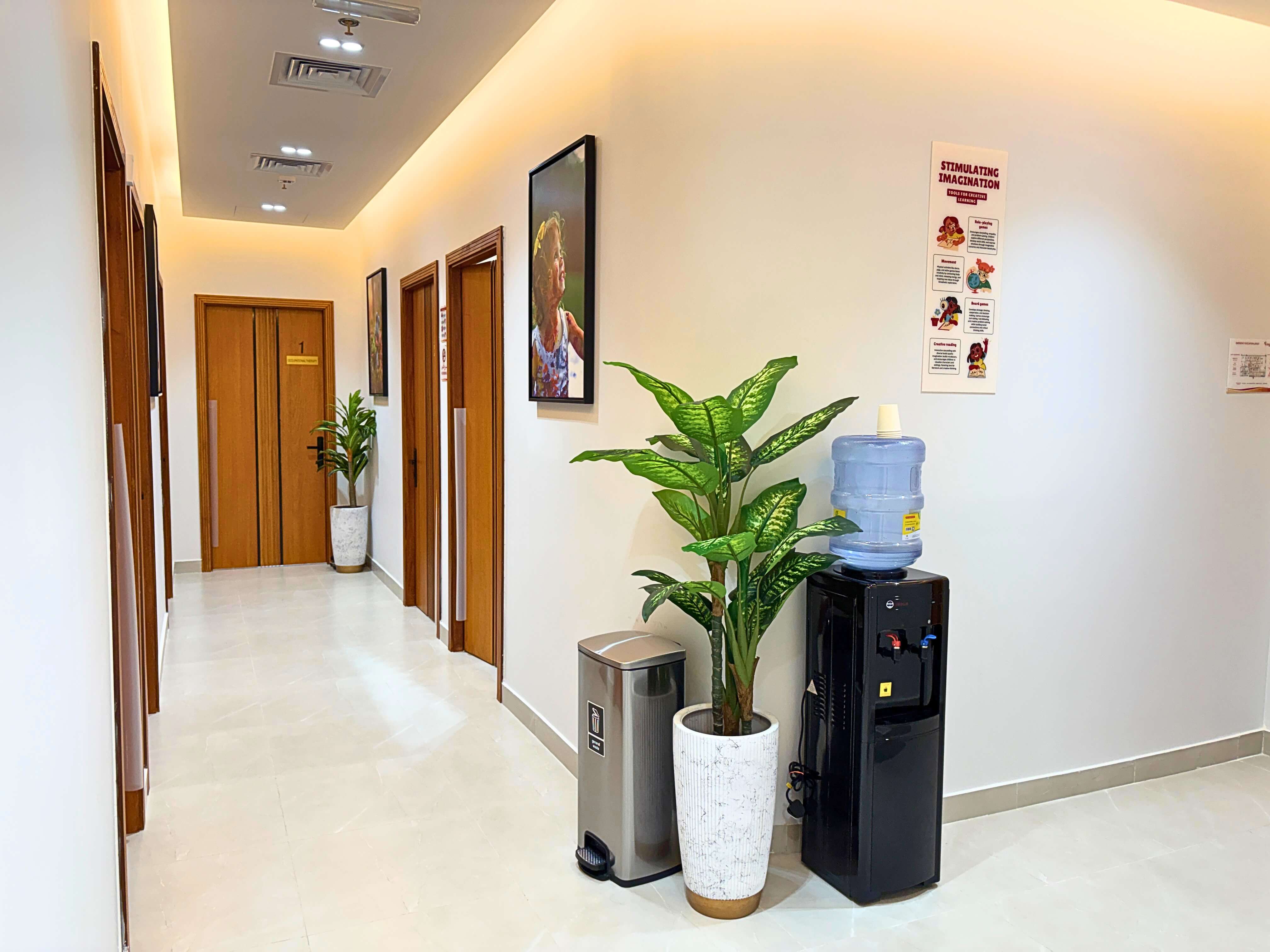 Therapy room corridor at Bridges Care Speech Therapy Center - dedicated rooms for speech and language sessions in a calm, child-friendly environment